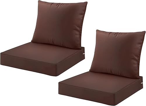 ARTPLAN Juego de 2 cojines de asiento profundo para exteriores para silla de mimbre, asiento 24 x 24 x 4 pulgadas, respaldo 22 pulgadas de ancho x