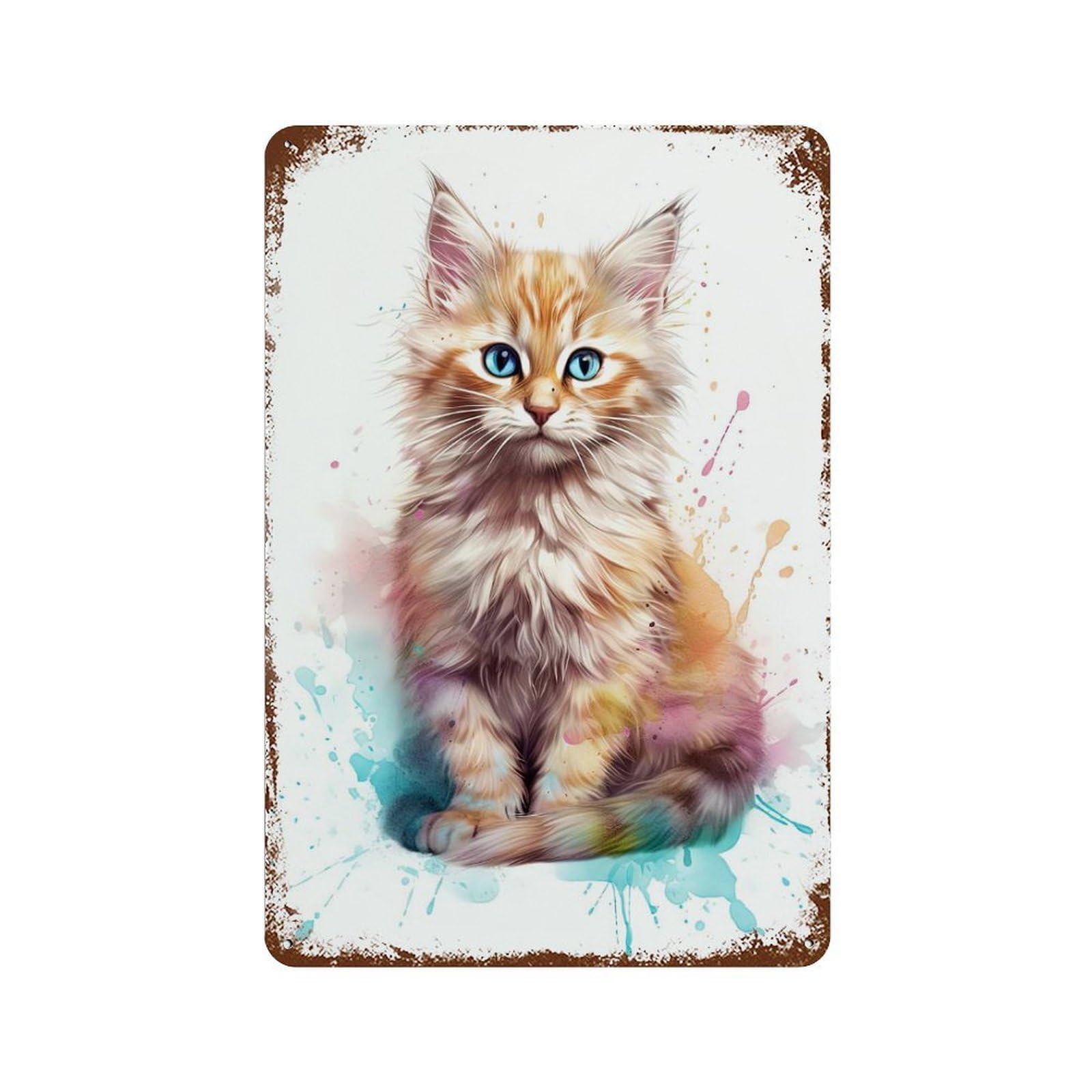 Rust Effect Baby Siberian Cat Kitten Rusty Metal Tin Sign 11.8"x7.9", Industrial Home Decor for Living Room, Hallway And Home Decor