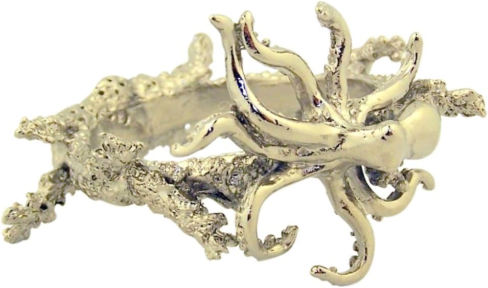 Pewter Nautical Napkin Ring for Dinner Table Decoration, 2 Inch (Octopus)