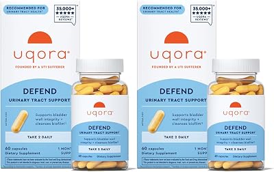 Uqora Defend - Urinary Tract Health Supplement - Support Bladder Health & Cleanse Biofilm with D-Mannose, Green Tea Extract, Turmeric Extract & More - Gluten-Free- 120 Capsules- 2 Pack