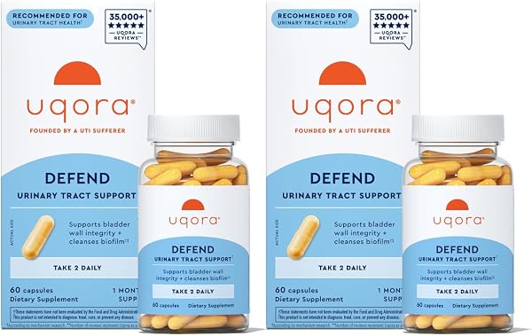 Uqora Defend - Urinary Tract Health Supplement - Support Bladder Health & Cleanse Biofilm with D-Mannose, Green Tea Extract, Turmeric Extract & More - Gluten-Free- 120 Capsules- 2 Pack
