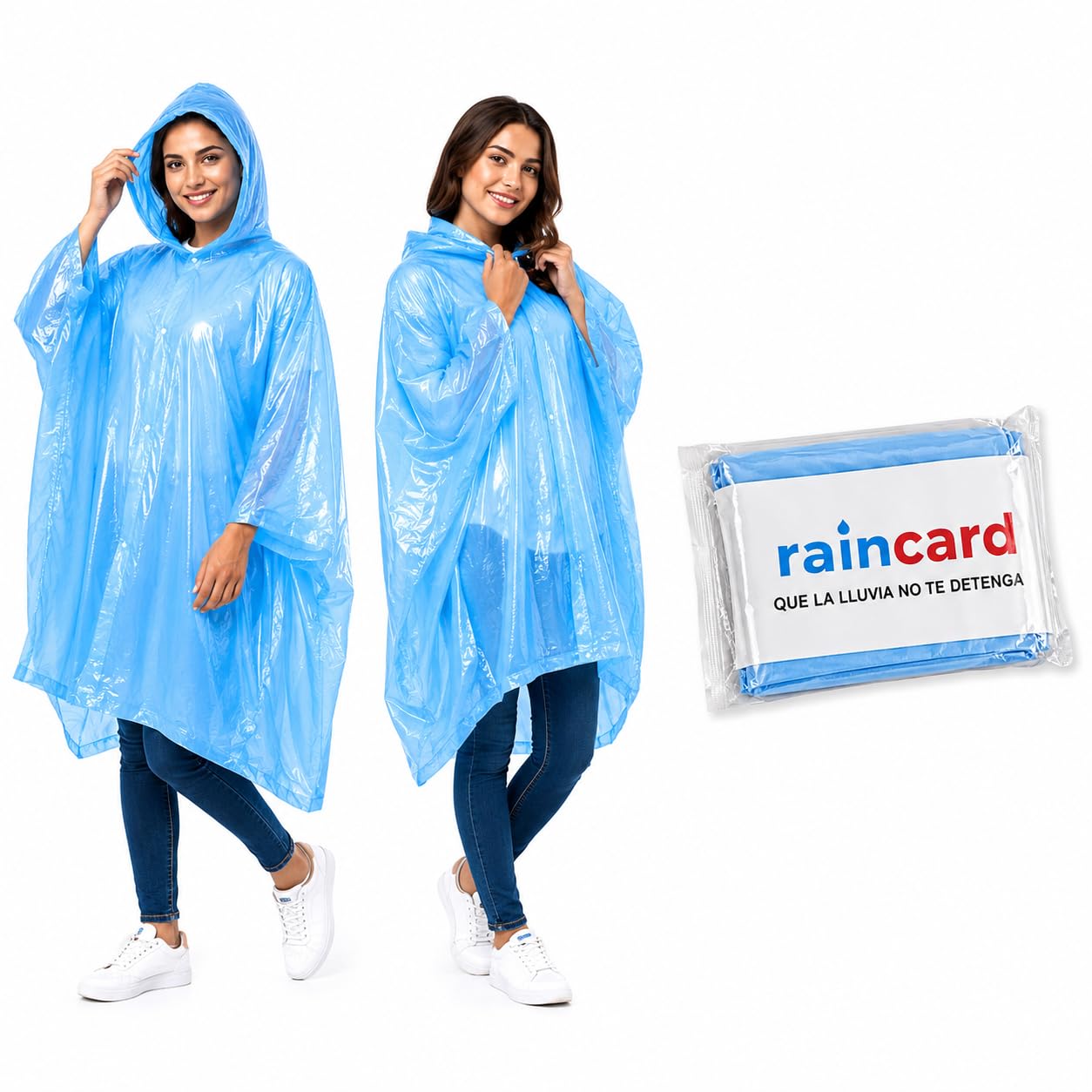 Disposable Raincoat with Hood for Men & Women | Waterproof Emergency Rain Poncho | Blue-image-46