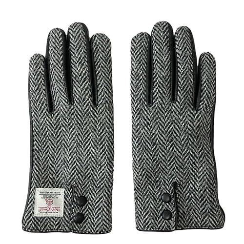 TAILORMAP Harris Tweed Lambskin Leather Touchscreen Gloves for Women,Warm Winter