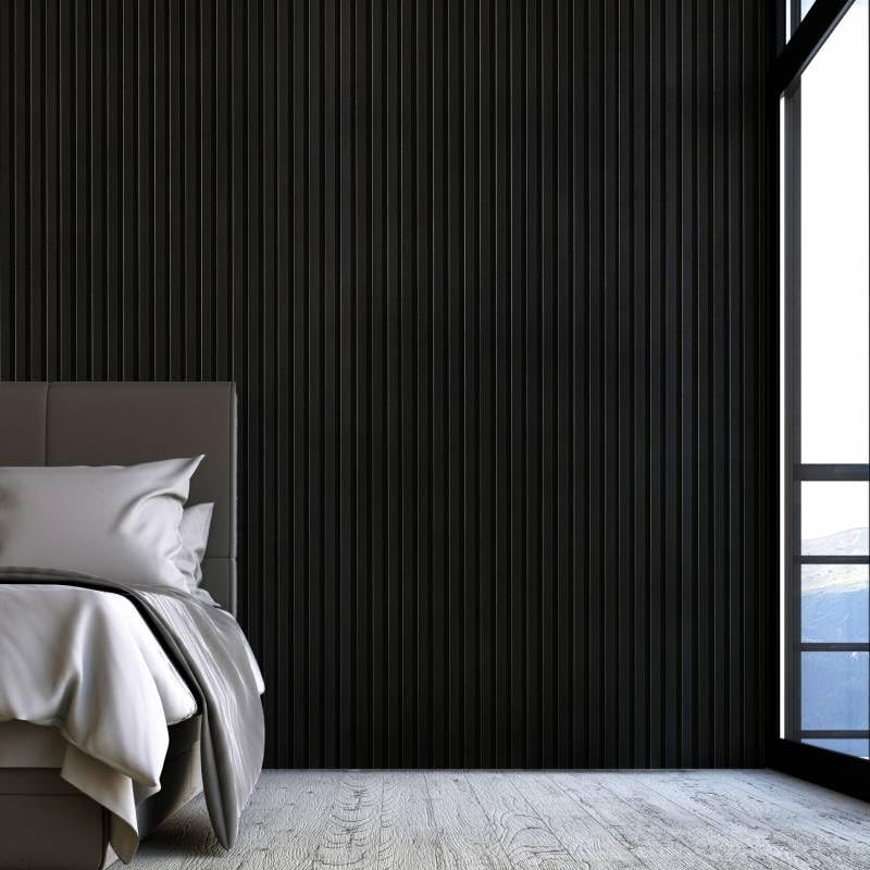 DECOON Lote de 2 paneles listones de madera, 250 x 30 x 2 cm, listones de chapa negra, fondo negro, 1,5 m²