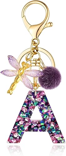 SELOVO Llavero de libélula morada con letra inicial mayúscula para mujeres y niñas