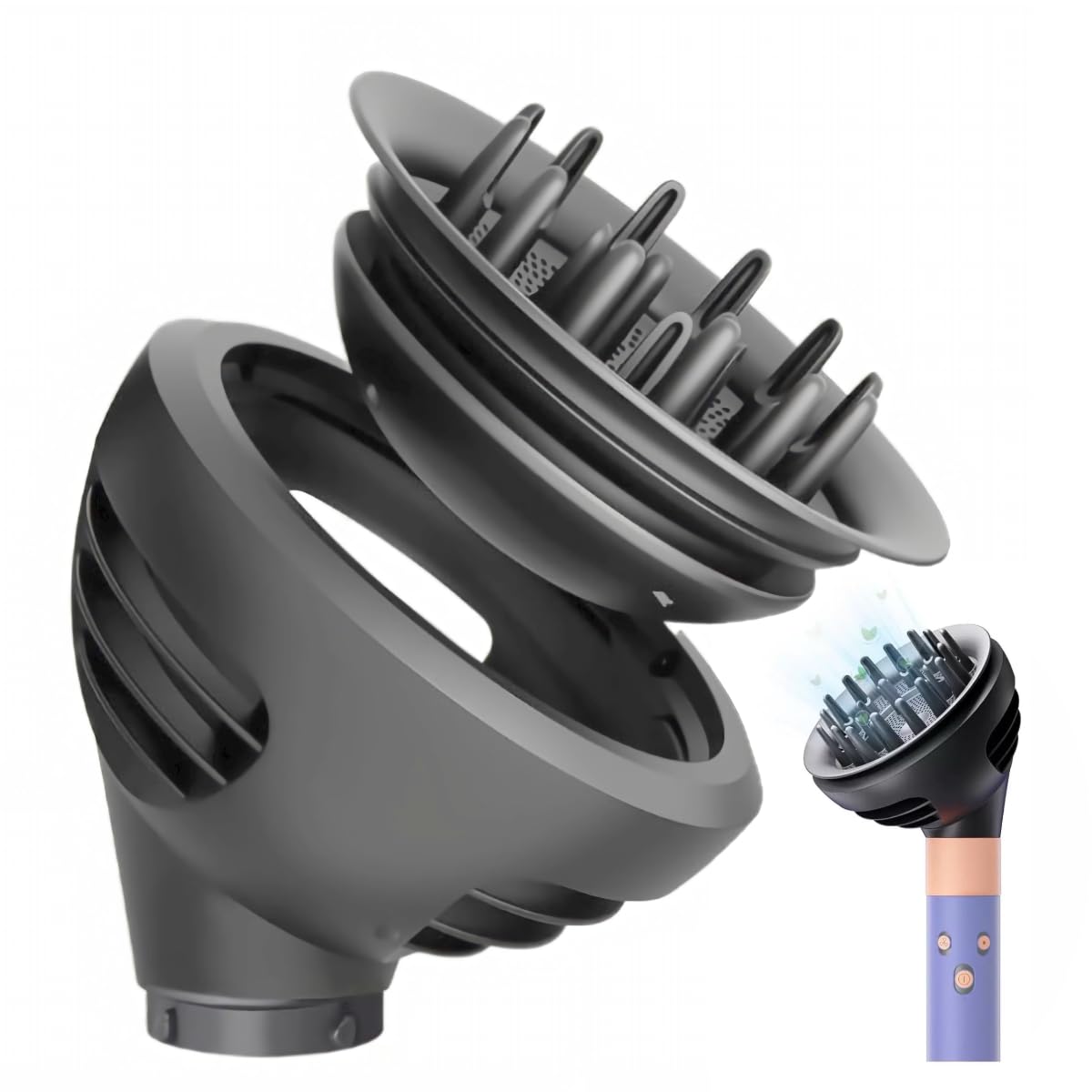 Hair Diffuser Attachments for Dyson Airwrap HS05 HS01 HS08, Waves and Curls Diffuser for Dyson Airwrap Attachment, Convertible for Dyson Airwrap Styler into Hair Dryer (Grey)
