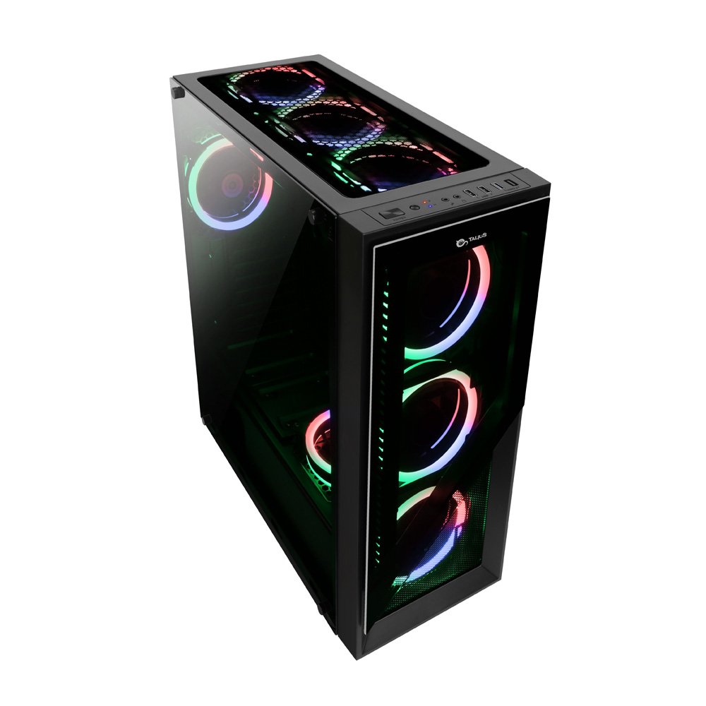 TALIUS Boîte de gaming Valkyria. Boîtier PC Gamer avec 3 ventilateurs ARGB + centrale, PC de jeu de tour ATX en verre trempé.