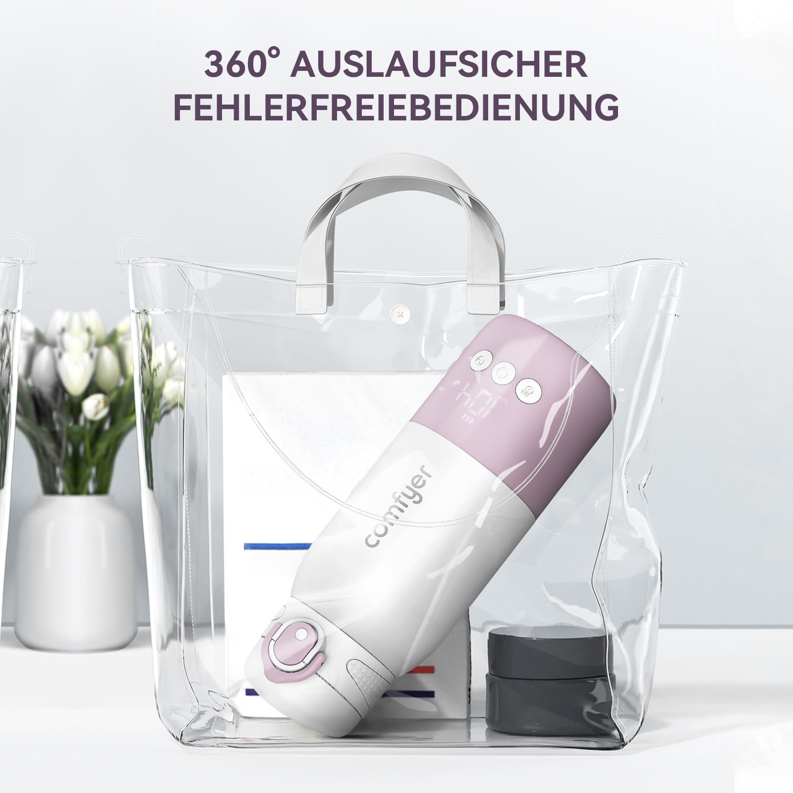 Tragbarer Flaschenwärmer unterwegs für Baby,Schnelles Aufheizen und Lange Akkulaufzeit 12000mAh, Zwei Heizmodi für Muttermilch und Wasser, 340ml Kapazität, für Auto-und Flugzeugreisen