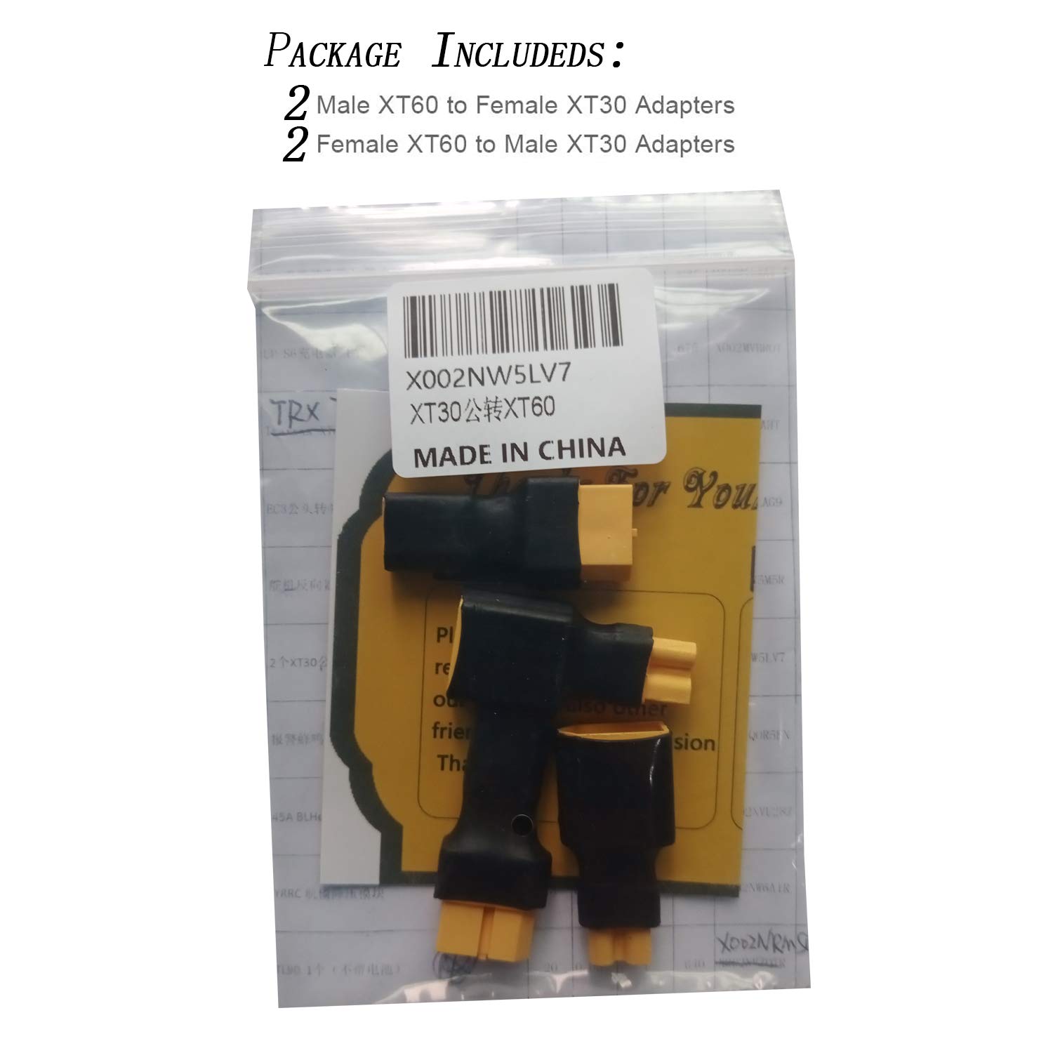 Lot De 2 Paires Sans Fils XT30 Vers XT60 Femelle Mâle