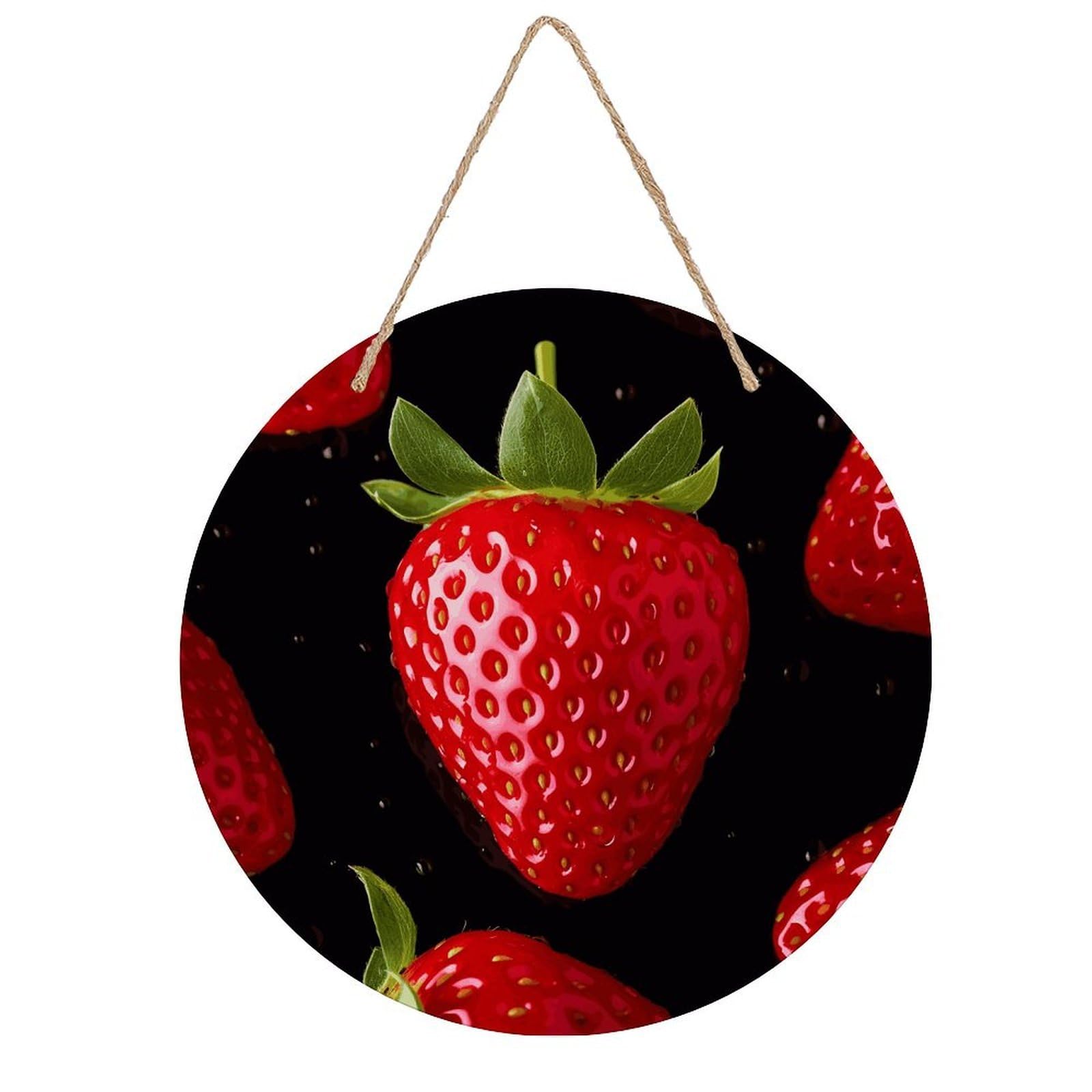 FekiLoot Strawberry Wall Art Decor Rustic Welcome Sign Round Wood Hanging Sign Decoration Wood Plaque Door Hanger Wooden Signs Wall Hanging Decor Housewarming Gift for Home Outdoor Indoor