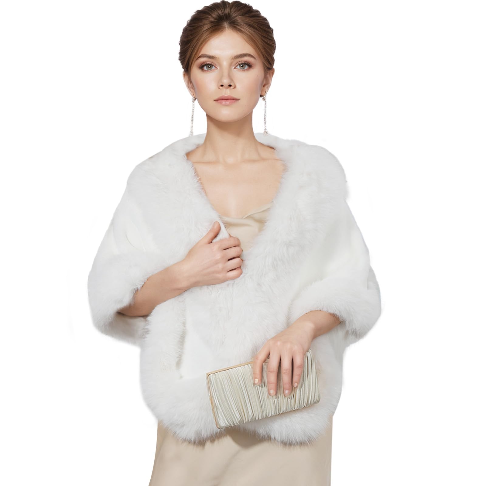 Fecialy Écharpe châle en fausse fourrure pour femme boléro manteau chaud cape de soirée pour l'hiver