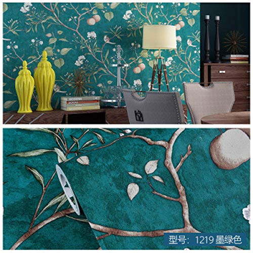 Vinilo Para Cocina/Pared，Papel Pintado Retro No Tejido, Rollo De Papel De Pared De Fondo De Sala De Estar De Tv Estéreo 3D-Verde_Los 0.53X3M