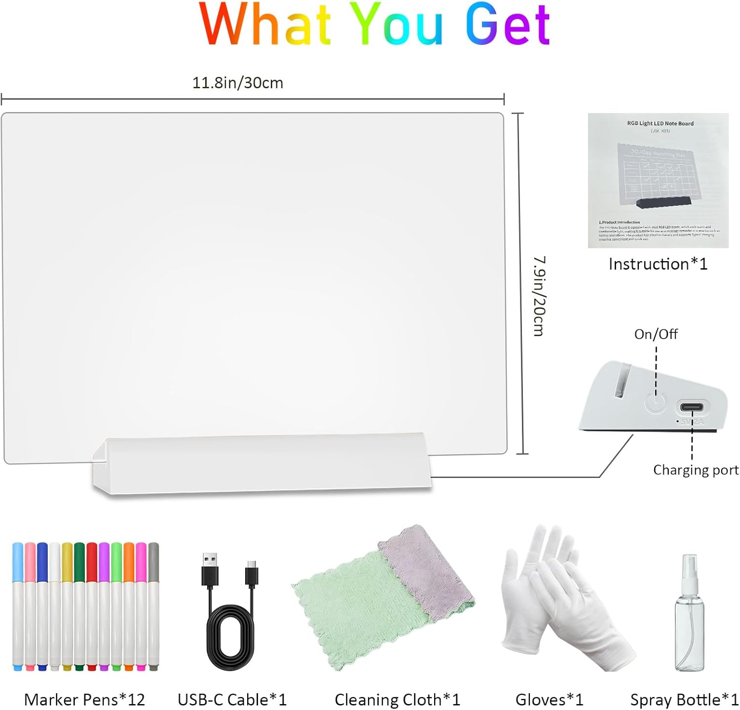LED Drawing Board, 11.8 * 7.9" Light Up Doodle Board with 3 Modes and 7 Glow Colors Rechargeable Dry Erase Board for Drawing Tracing and Note Messaging, Include 12 Markers, Stand, Gifts