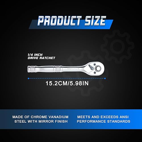 Miniatura 3 de Ryrura Llave de trinquete de 14 de pulgada,Llave de vaso estándar,Liberación rápida de 72 dientes,Característica de trinquete reversible con mango