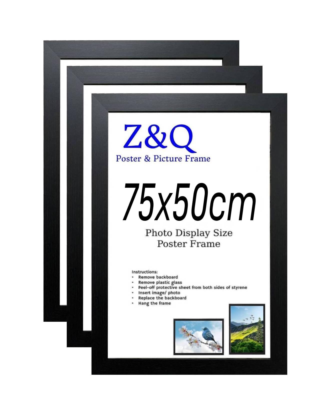 Z&Q Wall Poster Frames 75x50 cm (Set of 3) Gallery Picture Photo Frames Solid MDF Wood Heavy Duty Shatter-Resistant Aclyric Living Room Bedroom Décor