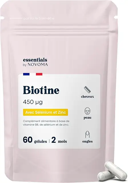 Biotine Sélénium Zinc - Minoxidil Cheveux Femme - Cure 2 Mois 60 Gélules Végétales
