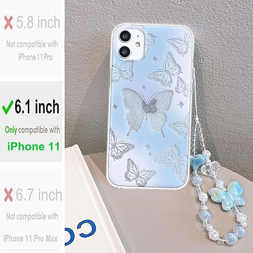 Miniatura 2 de Abbery Funda diseñada para iPhone 11, con brillantina, bonita transparente, con diseño de mariposa con correa para la muñeca, brillante, morado y