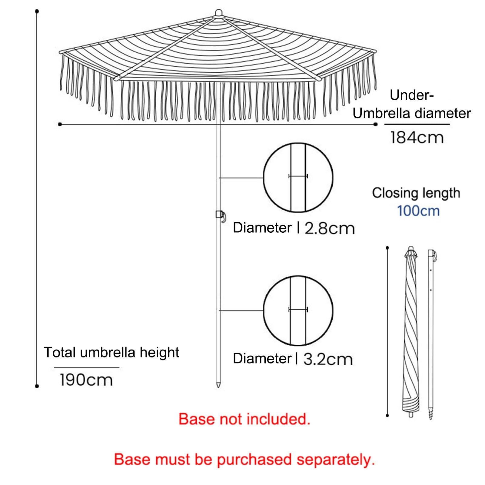 Ombrellone da Esterno Boho con Frange da 200 Cm, Rete Intrecciata A Mano, Ombrellone da Spiaggia con Nappe per Piscina, Giardino, Cortile, Decorazione Tropicale.