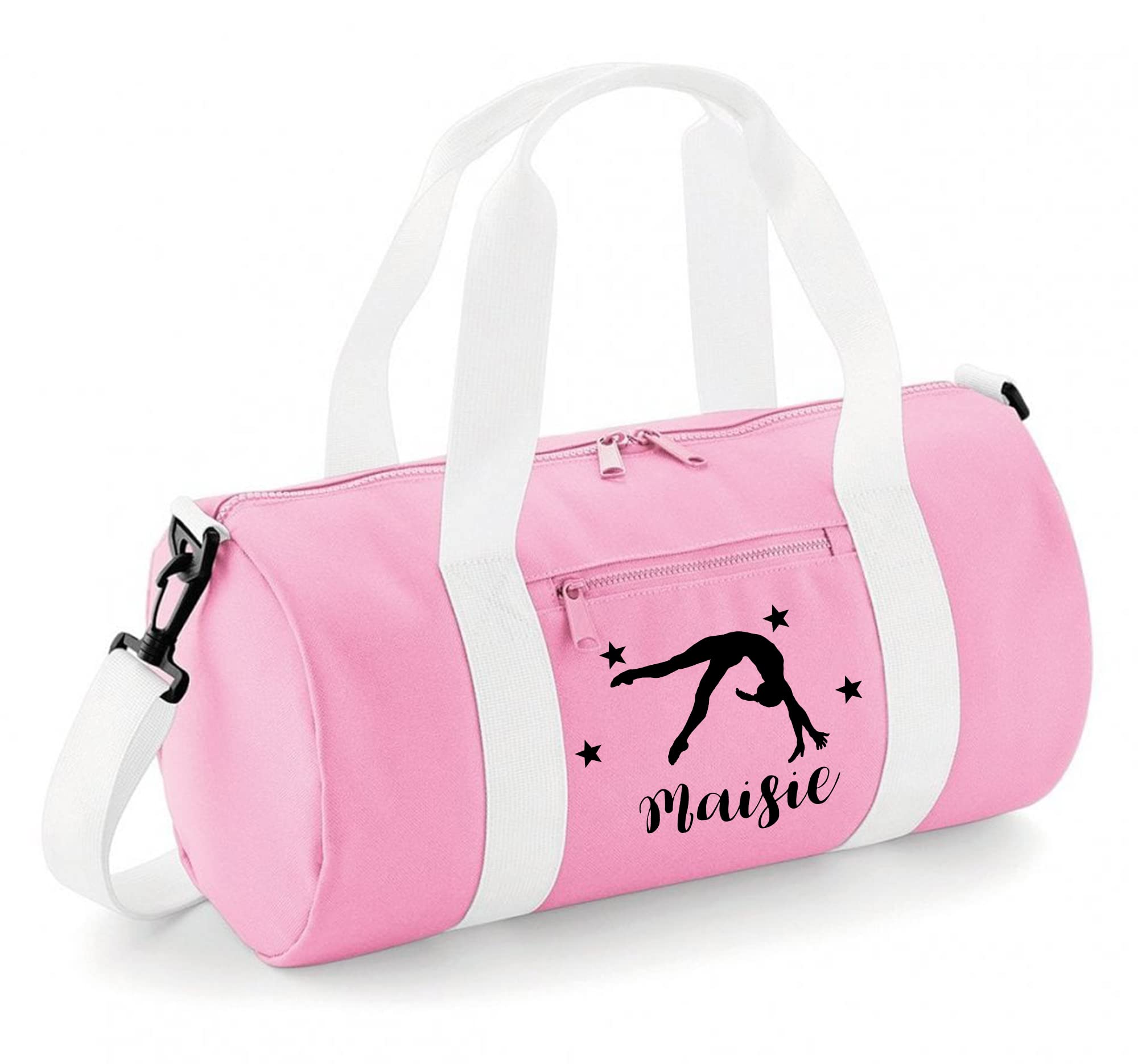 Daytripper Personalised Gymnastics Bag for Girls Gym Kit Handstand Barrel Bags Dance Shoes Frontflip Holdall Kids Back to School Accessories Custom Name Gift for Her (POWDERPINK-Black)