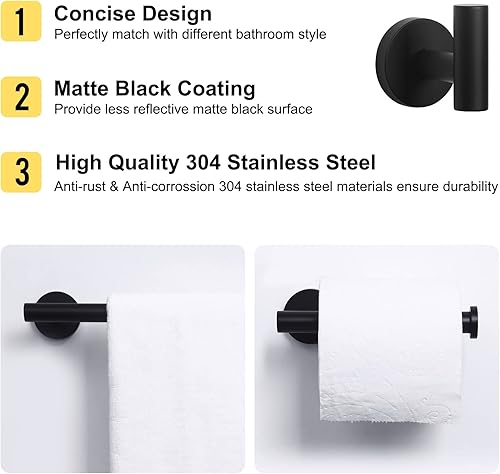 Miniatura 7 de HouseAid Juego de accesorios de baño de 5 piezas, accesorios de barra de toalla de acero inoxidable para baño, incluye toallero de 12 pulgadas,