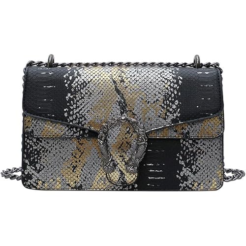 Women's Luxury Leather Designer Snake Print Crossbody Bags,Ladies Evening Clutch Chain Strap Satchel Bag