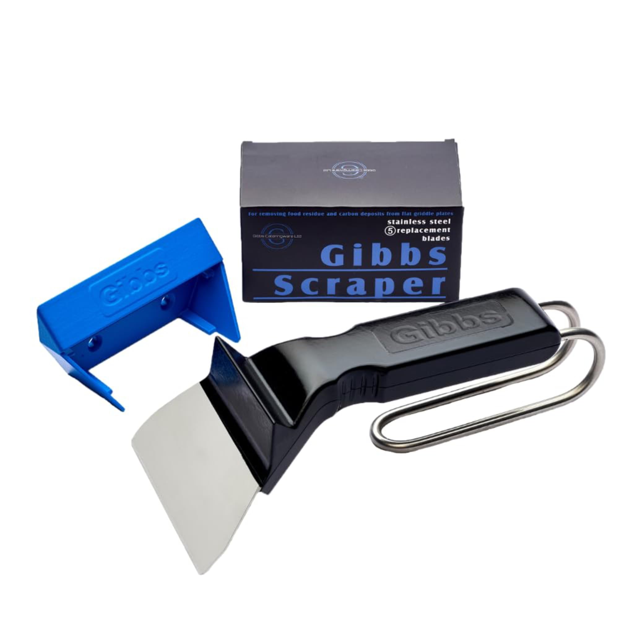 Gibbs Scraper, Heavy Duty Griddle Scraper/Cleaner with 5 Sharp Stainless Replacement Blades, Flat Top Scraper