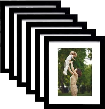 pojah 8x10 Picture Frame Set of 6,Black Photo Frame with Mat Display Pictures 5x7,PVC Glass,for Wall Home Office Decor Black
