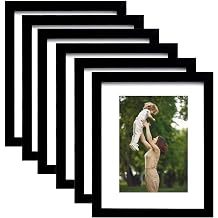pojah 8x10 Picture Frame Set of 6,Black Photo Frame with Mat Display Pictures 5x7 or 8x10 Without Mat,PVC Glass,for Wall Home Office Decor Black