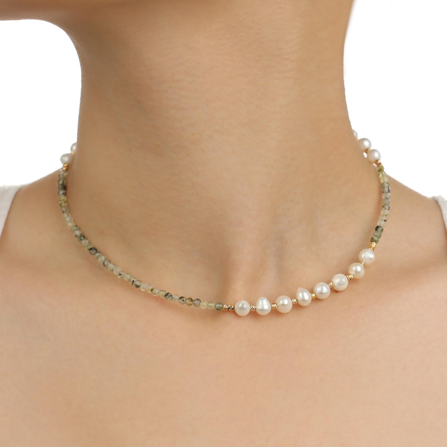 Beaded Gemstone Choker Necklace for Women,Turquoise Peridot Black Spinel Baroque Pearl Strand Necklace, Minimalist Luxury Handmade Christmas Jewelry Gift for Her - Image 2