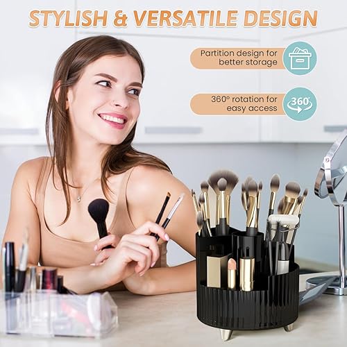 Miniatura 2 de Folklyzo Soporte para brochas de maquillaje, organizador de maquillaje giratorio de 360, organizador de brochas de maquillaje, brochas de