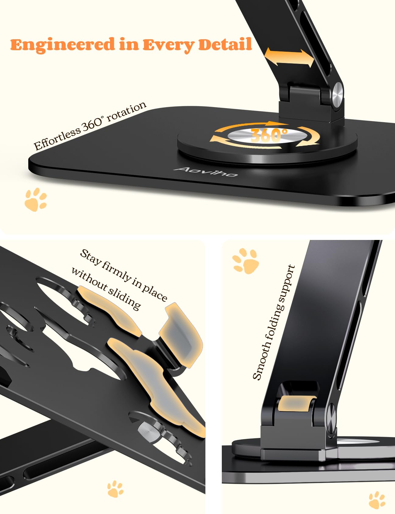 Aoviho Supporto per tablet per iPad con base girevole a 360° - Supporto per tablet regolabile in alluminio per scrivania, supporto per iPad Pro/Air/Mini, Samsung Galaxy, Kindle, dispositivi da 4