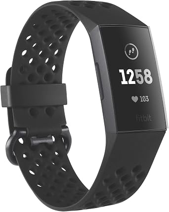 Fitbit Charge 3 Accessory Band, Official Fitbit Product, Sport, Black, Small