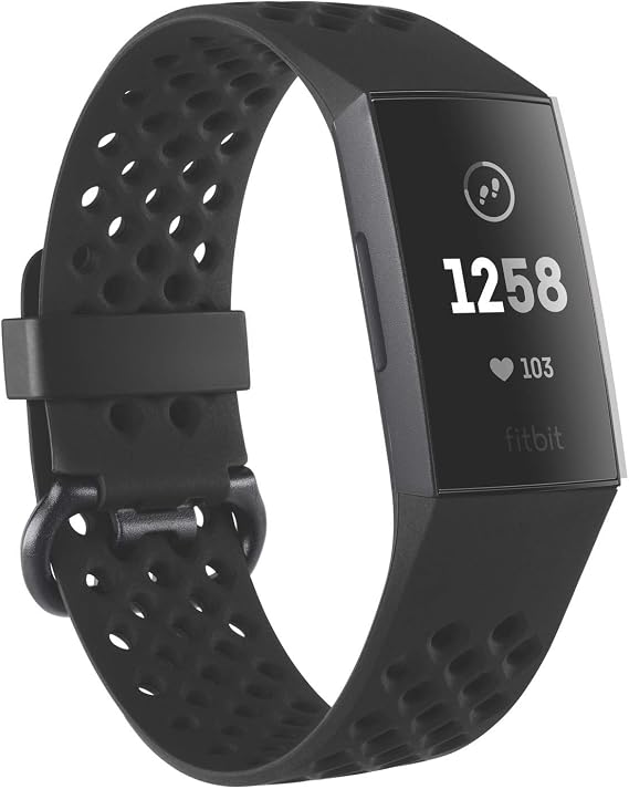 Fitbit Charge 3 Accessory Band, Official Fitbit Product, Sport, Black, Small