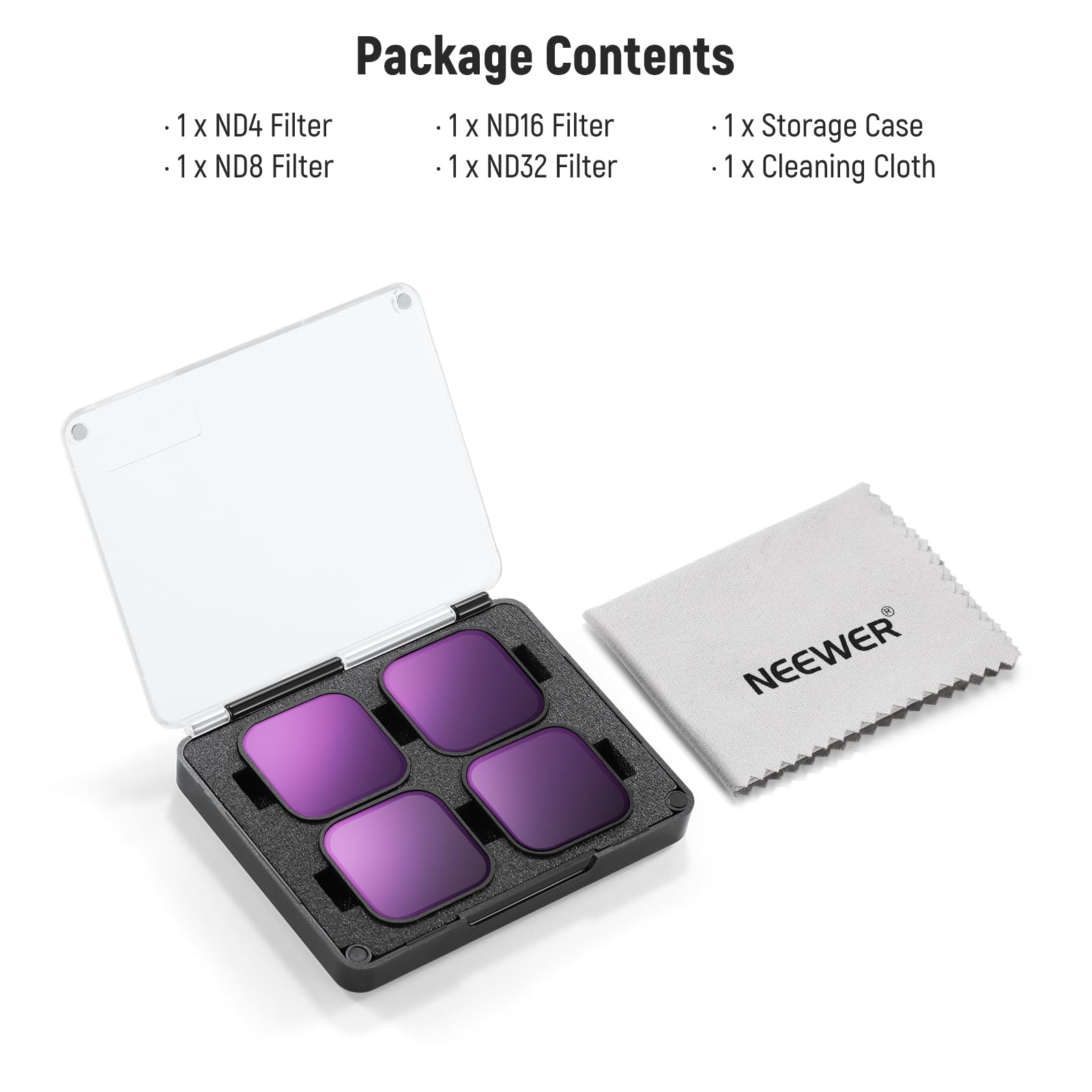 NEEWER Filtro ND compatibile con GoPro Hero 13 12 11 10 9 Nero, 4 pezzi ND4 ND8 ND16 ND32 Kit filtro obiettivo a densità neutra HD multistrato sottile accessorio per action camera, FL-GP9