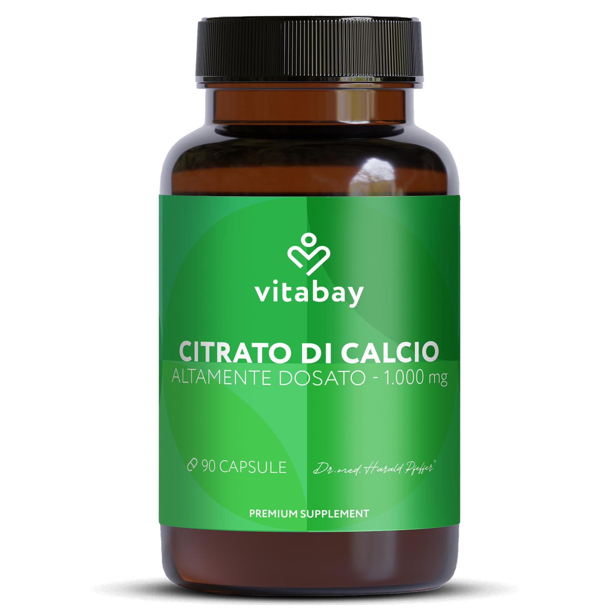 Vitabay Calcio 1000 mg - 90 capsule vegane con citrato di calcio - calcio per metabolismo energetico, ossa e denti - testato in laboratorio in Germania - senza additivi - 1 mese