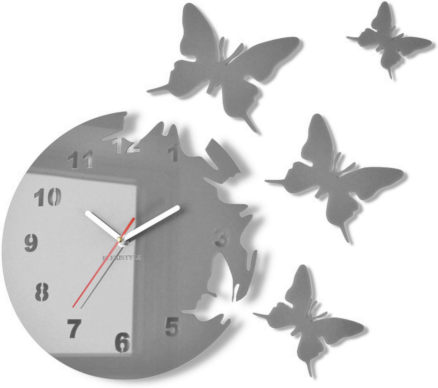 FLEXISTYLEModern wall clock Butterfly 30cm grey acrylic glass silent non ticking for kitchen office living room bedroom