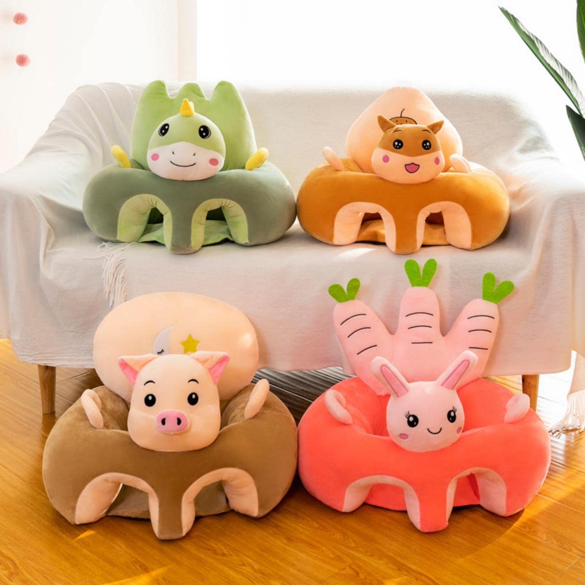 Siège de Soutien Bébé, Mignon de Dessin Animé Coussin Canapé Assis Bébé S'asseoir en Peluche Remplie de Coton Nouveau-né Apprend des Cadeaux de Chaise Assise Enfant (Écureuil) F-1 50cm
