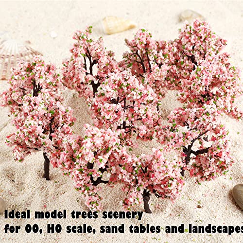 Yetaha 10Pcs Pink Flower Model Tree Railway Train Diorama Garden Scenery Layout Architecture Trees For Diy Landscape, 11Cm/4.33" #TOP4