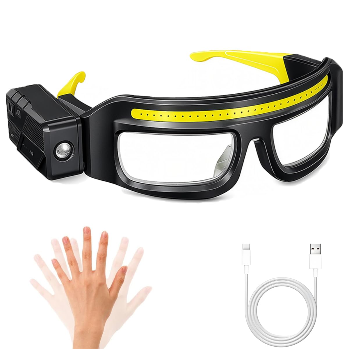 Rechargeable LED Headlamp with Safety Glasses, Motion Sensor Head Light,1PC | 98g USB rec…