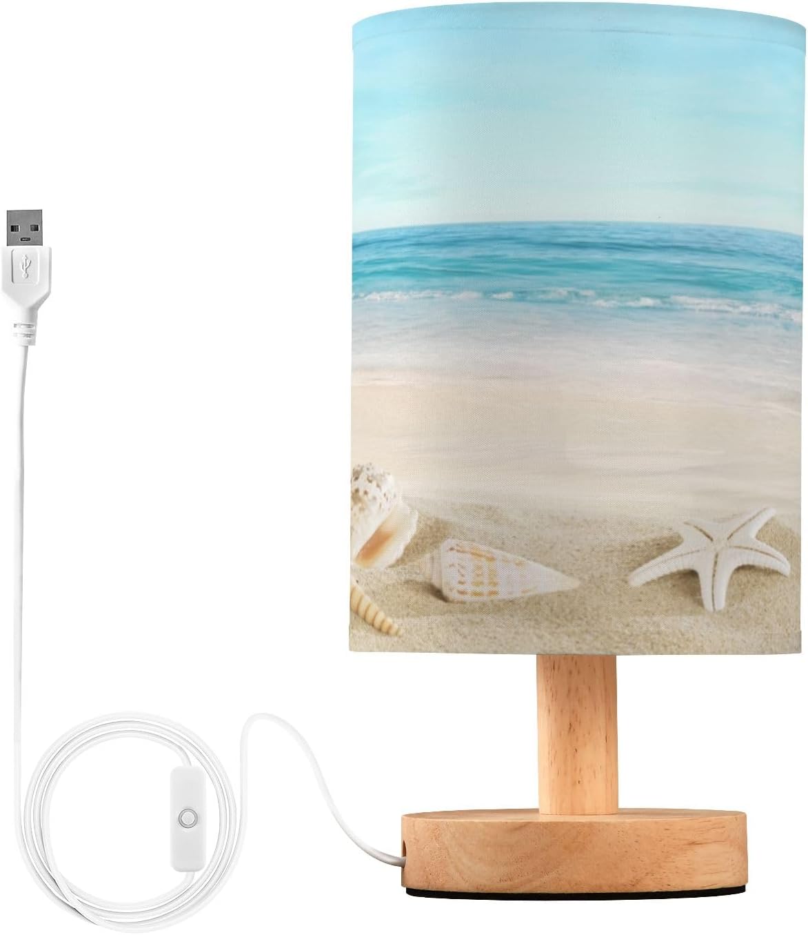 Bolaz Small Table Lamp for Bedroom Seashells on Tropical Beach Table Lamp Nightstand Lamp for Livingroom Office Reading Working Table Desk