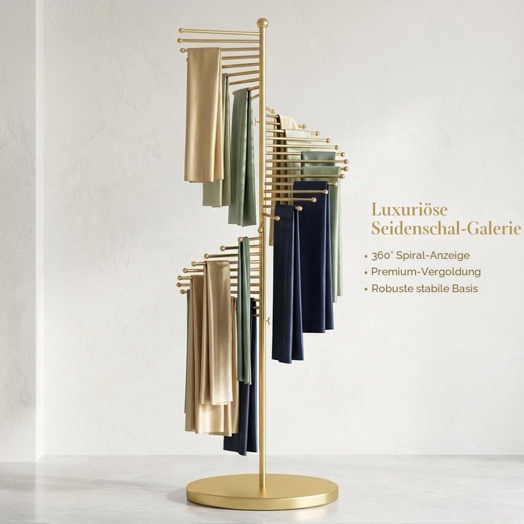Schalhalter für Schals Krawatten, Schalaufhänger Freistehend, Metall Hängeorganizer, Hängeaufbewahrung für Schals Krawatten Gürtel, 2 Farben (Gold, 42cmx170cm/17 x67)