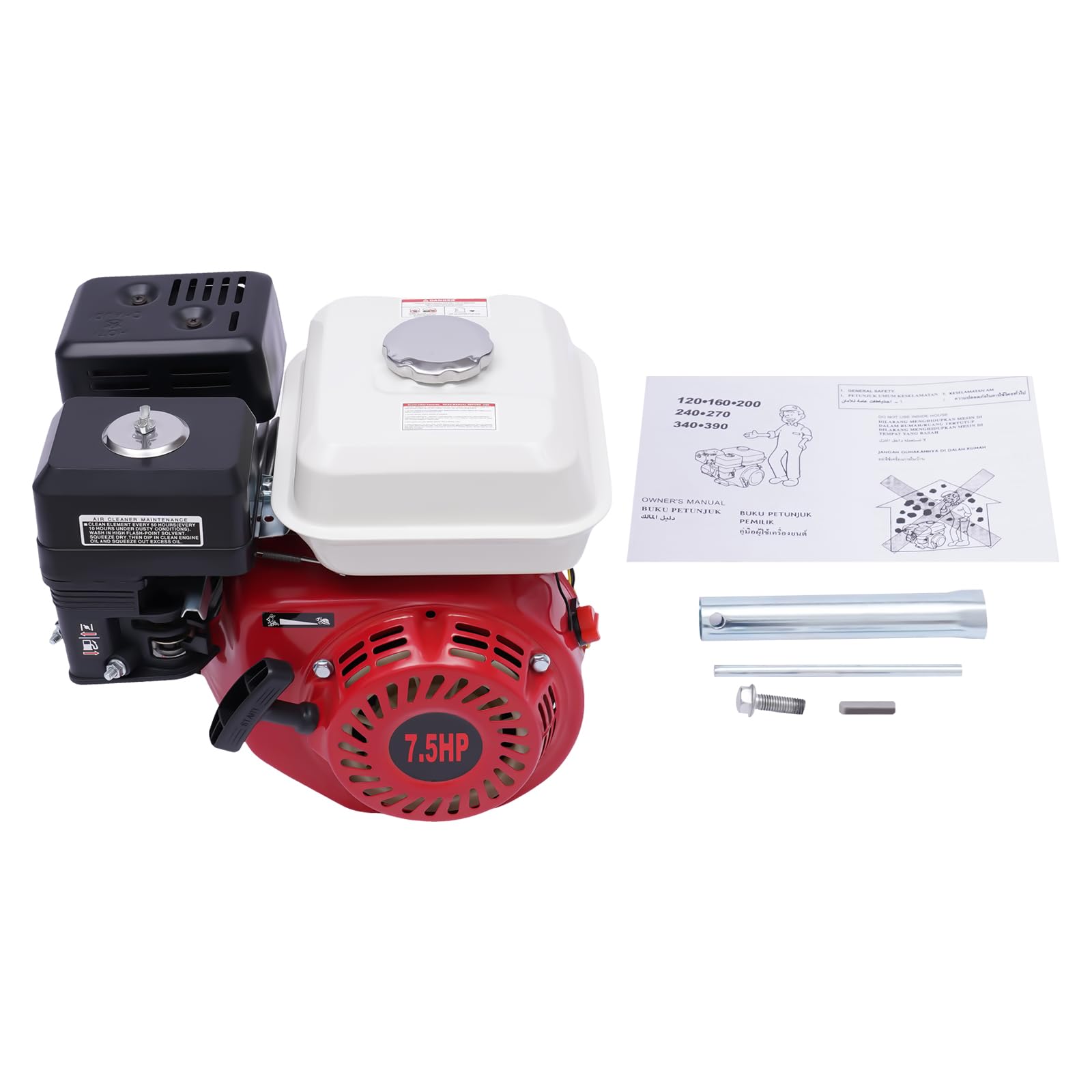 Motore a benzina da 7,5 CV, motore a 4 tempi, con avviamento a fune, 215 cc, motore a benzina OHV, 3600 giri/min, 5100 W, basso consumo di carburante per dispositivi agricoli, Home Backup (14,25 x 13