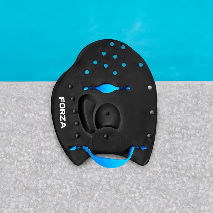 FORZA Swimming Hand Paddles | Ergonomic Training Equipment for Technique Improvement and Upper Body Strength – Small, Medium and Large Sizes (Large)