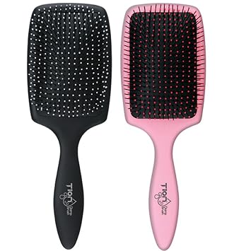 Tion Detangler Paddle Wet Hair Brush Set Black & Pink by Tion for wet hair and dry hair | TionHair