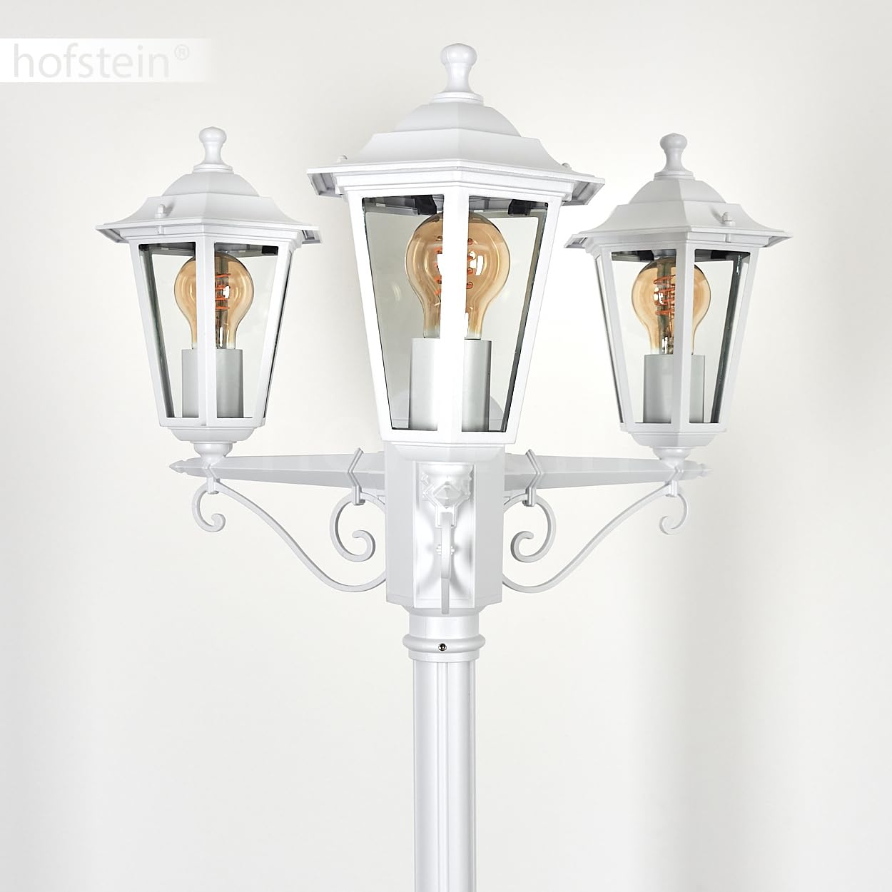 HOFSTEIN Lampe d'allée extérieure Loria, lampe d'allée en métal/verre en blanc/clair, candélabre à 3 flammes en look antique, hauteur max. 200 cm, éclairage de jardin IP44, 3 x E27, sans ampoules