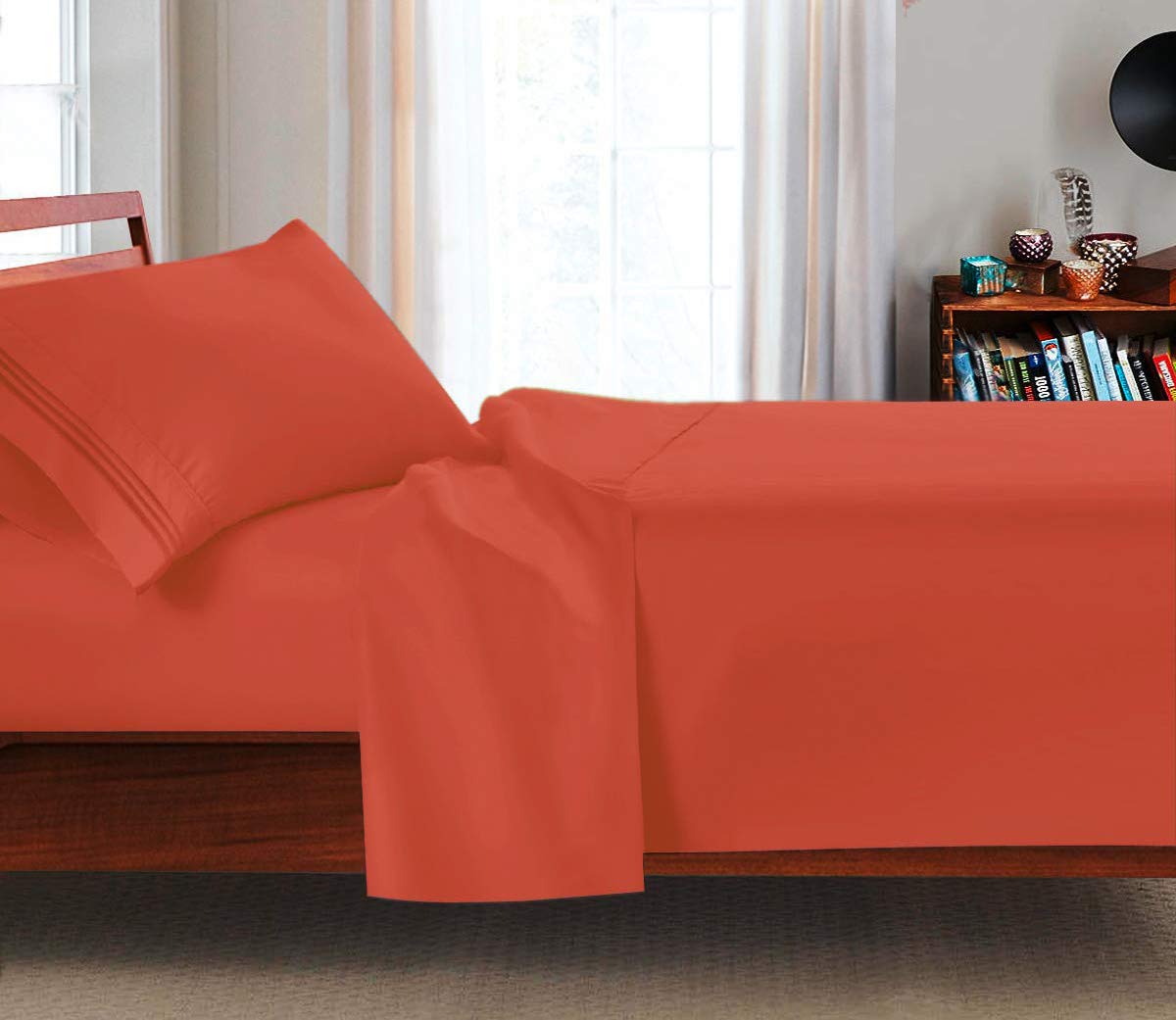 Clara Clark Twin XL 3Pc Sheet Set - Fits College Dorm Room Beds Extra Soft - Deep Pockets, Rust Orange
