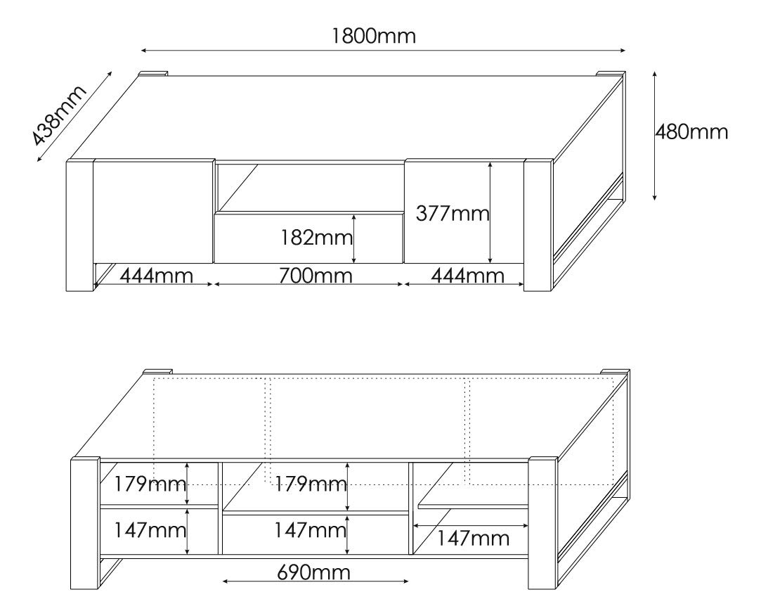BIM Furniture Meuble TV, Support Télé avec Étagère, 2 Portes + 1 tiroir, Rangement Appareils Multimédia, Finition Mate, pour Salon, 180x48x44 cm