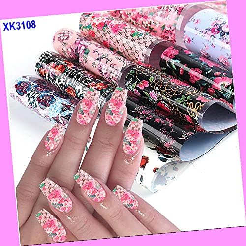 10pcs 20x4cm Rose Flower Love Valentine Day Nail Foil Transfer Sticker Xk3108 for Nails Design Nail Art Stickers Decals Supplies Manicure Tips Sticker Colorful for Nail Decorations