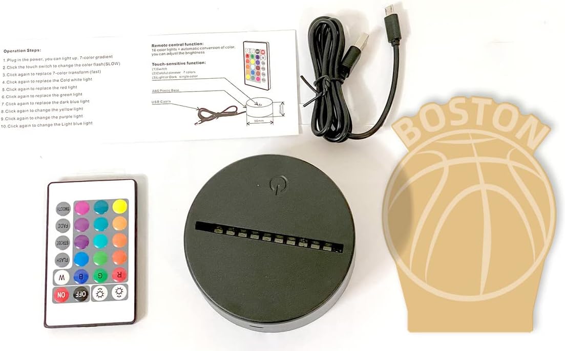 CLORURBANLIVE 3D Basketball Boston Night Light 3D Illusion Lamp with Remote Control 16 Color Options Sports Decor Lighting for Fans (Boston Multicoloured)