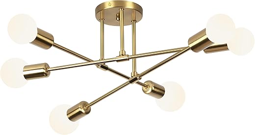 Luminária Pendente De 6 Cabeças Dourada, Luminária Pendente De Teto Regulável, Luminária Pendente Para Cozinha, Quarto, Sala De Estar (Lâmpada Não Incluída)